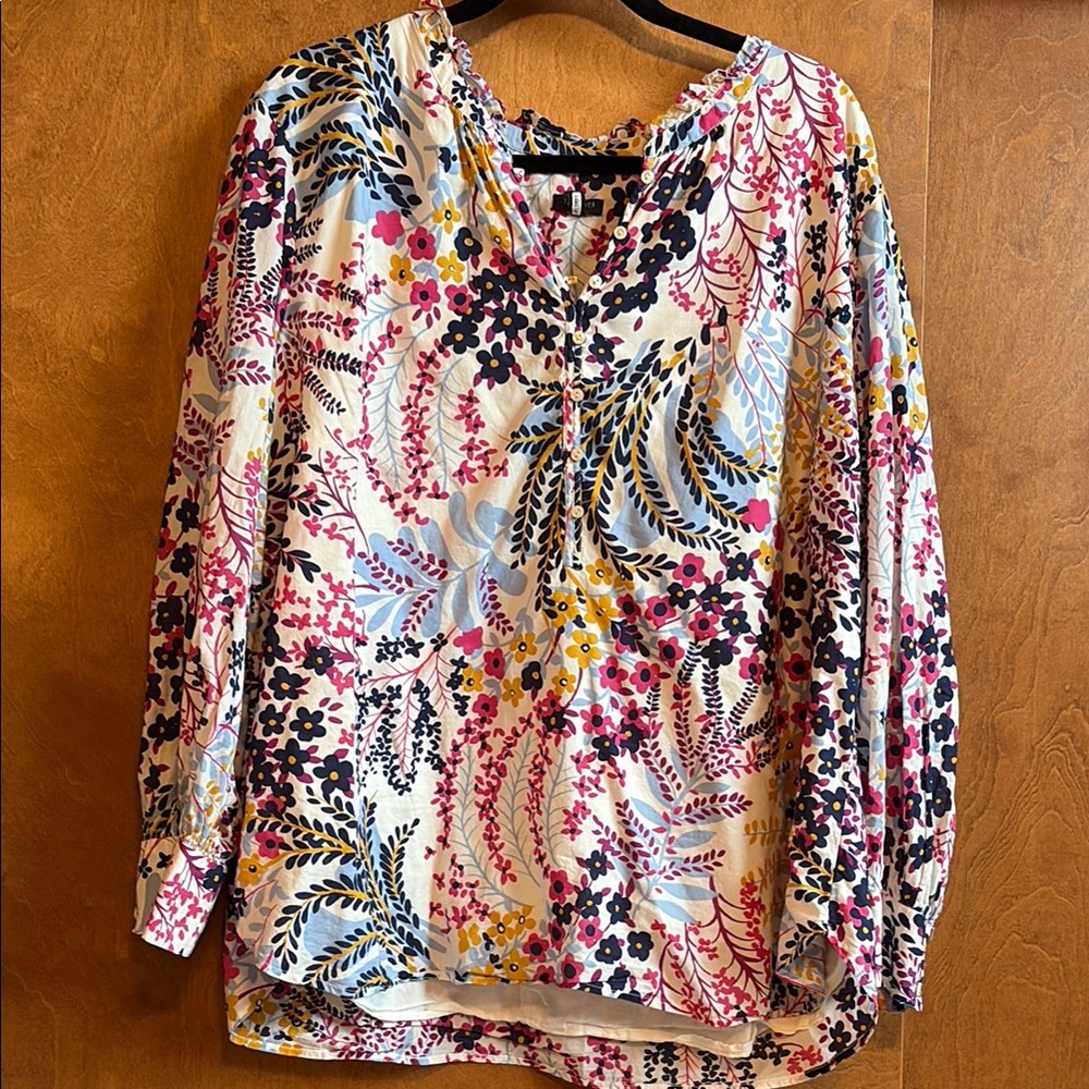 Talbots 3X pink, yellow and Blue Floral Long Sleeve Blouse.
